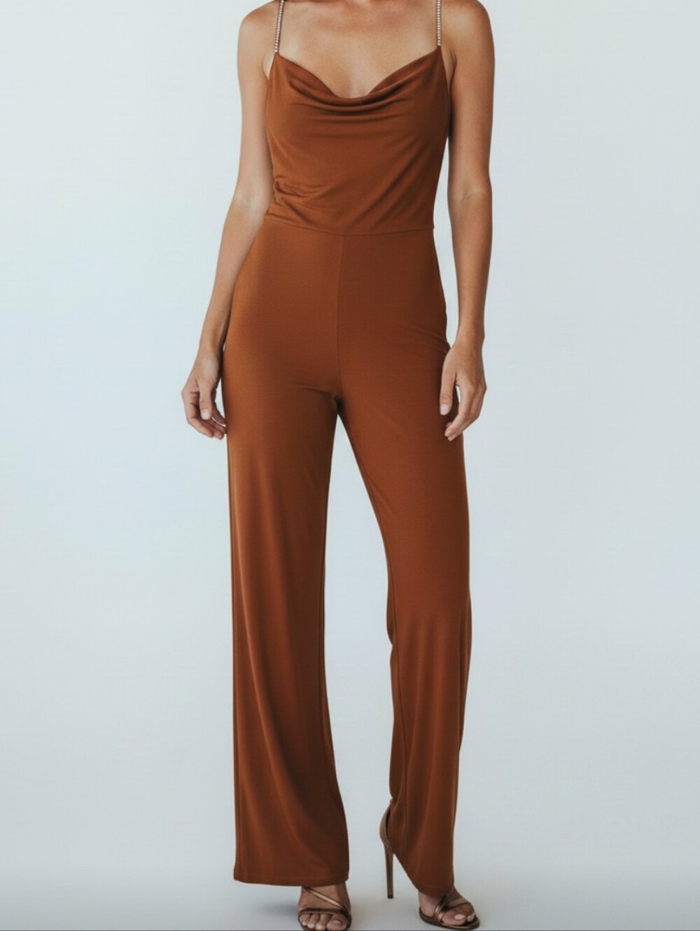 Jason Wu Jumpsuit Brown Emmett Stretch Embellished Rhinestones